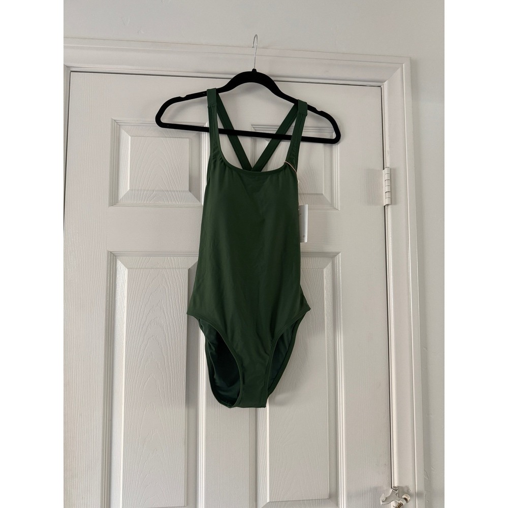 quince italian cross-back one-piece swimsuit in palm green, women size x-large - Picture 2 of 4